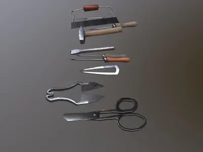  Set of medieval tools Old for gamedev Low-poly 3D model