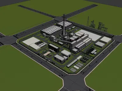 Modern factory - oil refinery - power plant 3D model