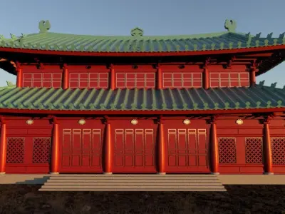 Vietnamese 13th century imperial hall Low-poly 3D model