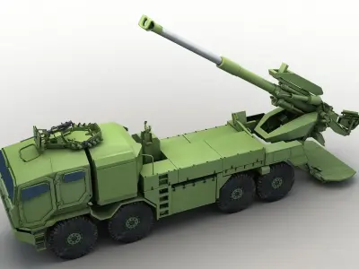 Modern Truck-mounted Cannon Howitzer 3D model