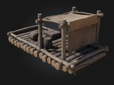 Rustic Raft Journey  Handcrafted River Adventure Asset 3D model