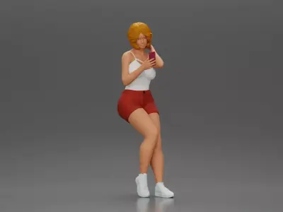 Girl casually checking her phone while striking a relaxed pose 3D print model