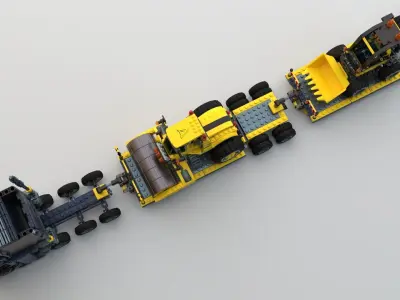 Lego Truck  Bulldozer Road Roller with 3 drivers and trailer 3D model