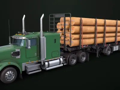 Generic Heavy Truck 07 Log Trailer with Loads All PBR Textures Low-poly 3D model