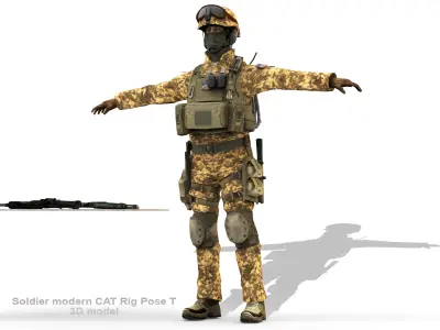 Soldier modern CATRig Pose T Low-poly 3D model