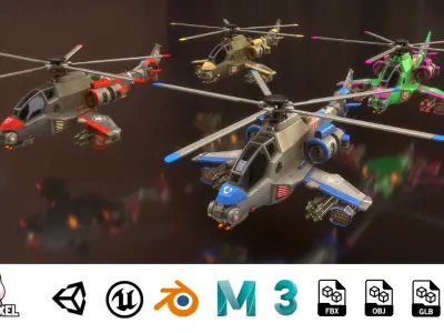 3D Stylized Helicopters - Cartoon Assets Low-poly 3D model