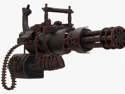 4K rusty abandoned Gatling Gun Low-poly 3D model
