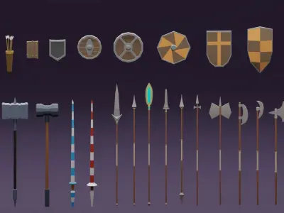 Low Poly Medieval Weapons Low-poly 3D model purchase