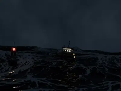 Stormy Ocean at Night Low-poly 3D model