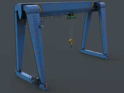 PBR Single Girder Gantry Crane V2 - Blue Light Low-poly 3D model