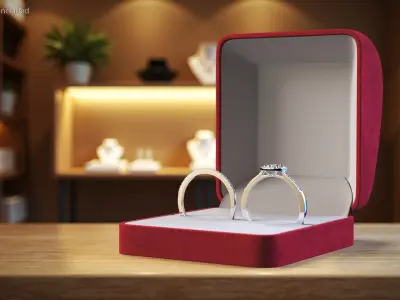 Engagement Rings Silver Color in Velvet Case 3D model