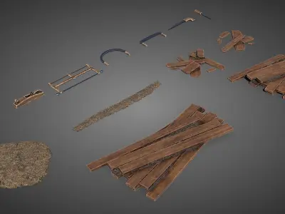 Medieval carpenter props Low-poly 3D model