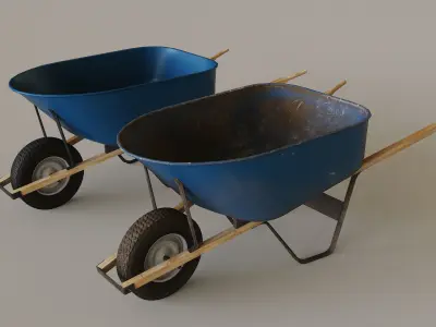 Outdoor Tools And Wheelbarrow Low-poly 3D model