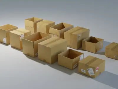 Ultimate Cardboard Box Pack with 8 - 4K texture Sets Low-poly 3D model