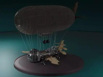 airship airplane with parachute 3D model