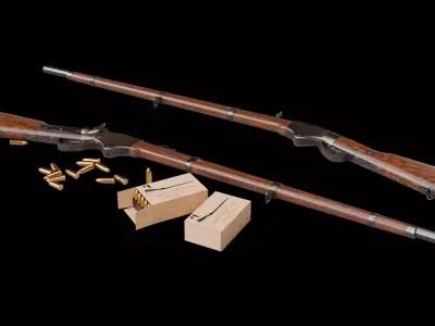 Spencer Repeating Rifle and Ammunition Set Low-poly 3D model