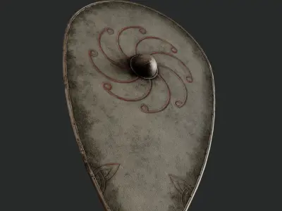 Slavic kite leather shield-painted white with radial symbol Low-poly 3D model