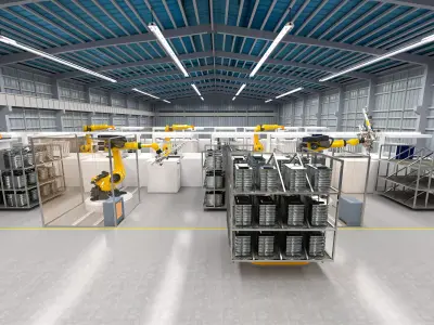Modern factory assembly and manufacturing workshop 3D model