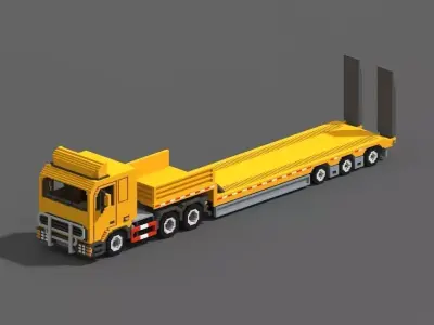 Voxel Truck And Loader Trailer Low-poly 3D model
