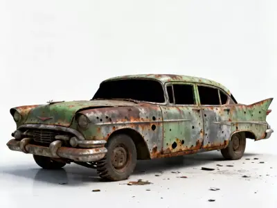 Realistic Rusted 1950s Sedan 3D Model Low-poly 3D model