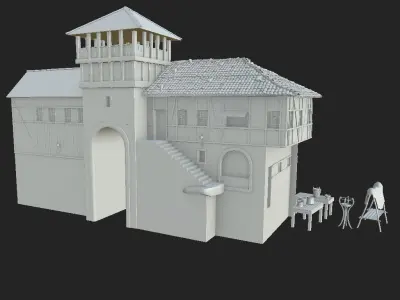 Medieval Town Low-poly 3D model