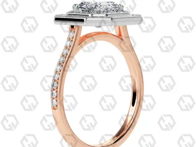 Ring 201 Asscher Shape Cathedral Double Halo pave set with Gems 3D print model