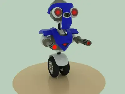 robot on wheels with two guns Low-poly 3D model