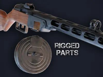 PPSH Submachine Gun Low-poly 3D model