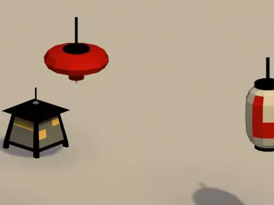 Low Poly Japanese Lanterns Low-poly 3D model