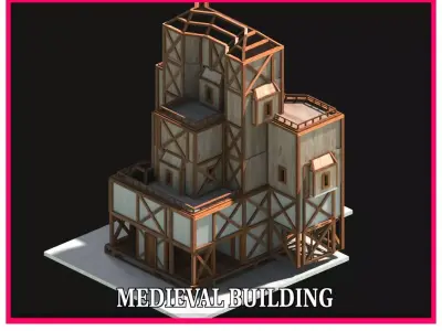 Medieval Low Poly Building Castle Wooden Village Stone House 25 Low-poly 3D model