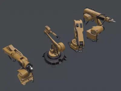 3D 4 Industrial Robots Set model Low-poly 3D model
