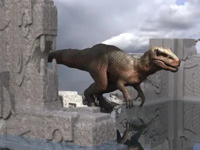 Tyrannosaurus rex  In Mayan Temple ruins Kit bash 3D model