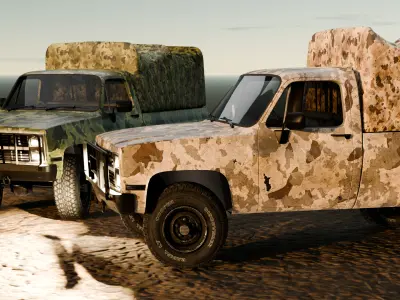 Realistic Camouflage Military Trucks  Premium Edition  Low-poly 3D model