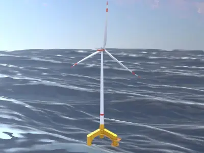 Wind turbine with Offshore Foundation E1 H-163 RD 172m animation Low-poly 3D model