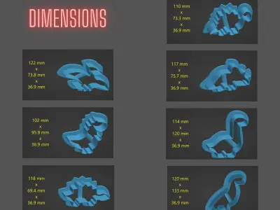 Set Of 7 Dinosaur Cookie Cutters 3D model