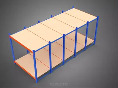 FRAME HORIZONTAL WOOD METAL WAREHOUSE SHELVING STORAGE RACK TRAY 3D model