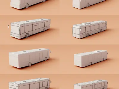 Paper Buses Low-poly 3D model