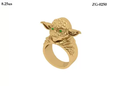 STAR WARS Sculpted Yoda Ring With Green Crystal Eyes 3D print model