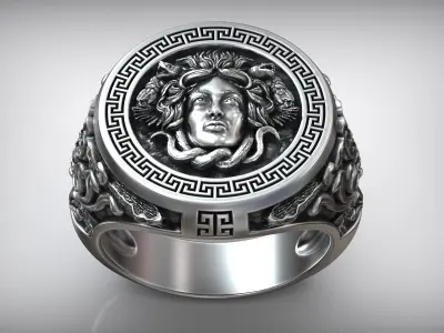 Medusa Gorgona Snake Head Greek Antique Meander Pattern Signet 3D print model