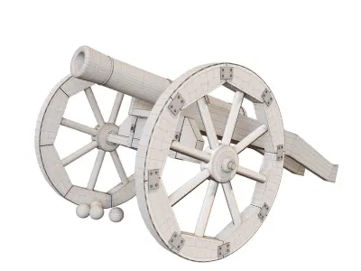 Cannon wooden on wheels 3D model
