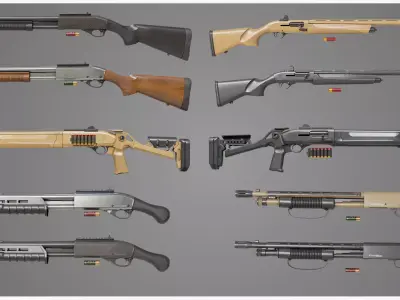 Shotgun Collection 01 All PBR Unity UE Textures 3D Model Pack