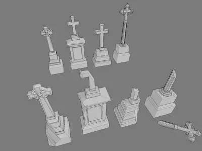 Cemetery gravestone set 2 Low-poly 3D model