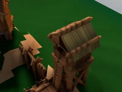 Village minecraft with trees and buildings Low-poly 3D model