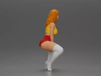 girl sitting at home wearing shorts and mini shirt at home 3D print model