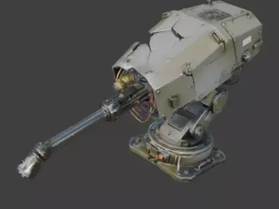 Destroyed Heavy Artillery Anti Aircraft Cannon 3D Model v02 Low-poly 3D model