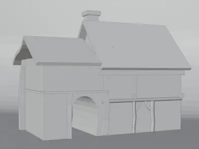 low poly medieval buildings Low-poly 3D model