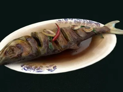 Asia food Braised fish Low-poly 3D model