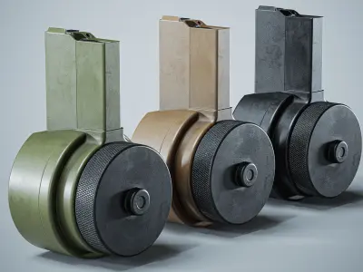 X Products X-91 50 Round Drum Magazine AR Low-poly 3D model