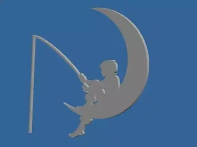 Dream-work-logo boy on moon with fishing pole Free 3D model