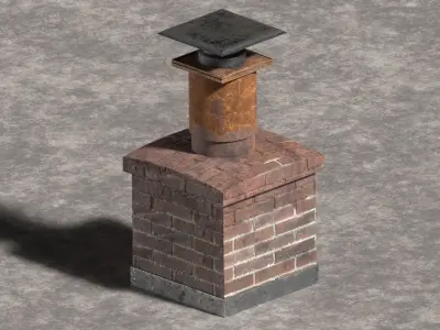 Large Industrial Brick Chimney Low-poly 3D model